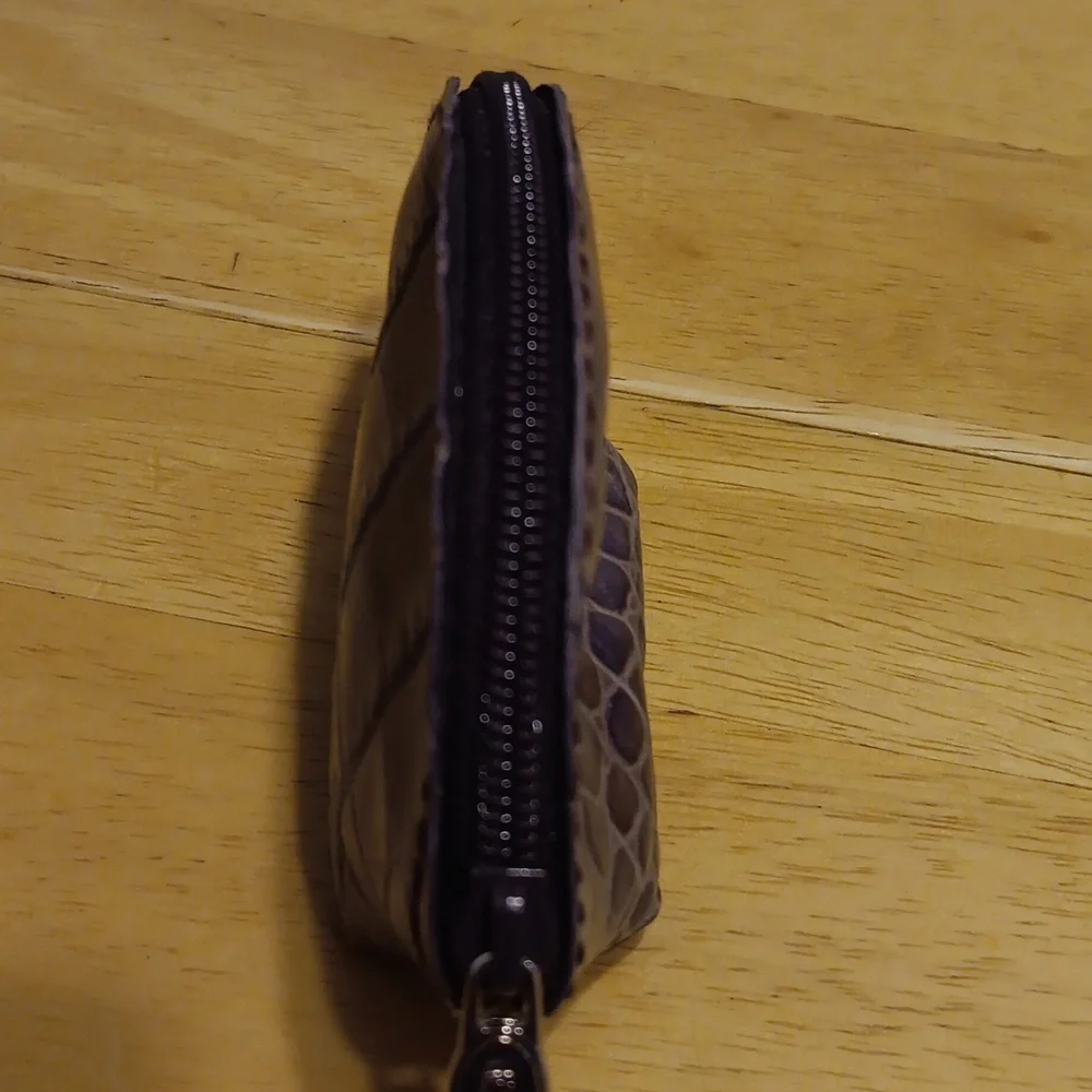 Furla Gray Croc-Embossed Coin Pouch With Dust Bag EUC - Picture 6 of 7